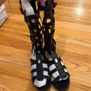 Kensie Black Knee-High Gladiator Sandals